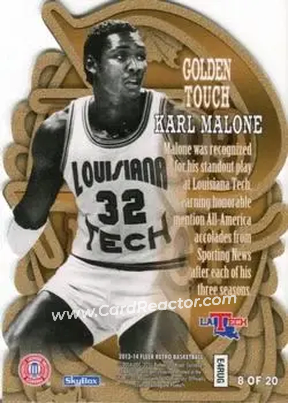 2013-14 Fleer Retro - '96-97 SkyBox Premium Golden Touch #8 - Karl Malone - Louisiana Tech Bulldogs - Back