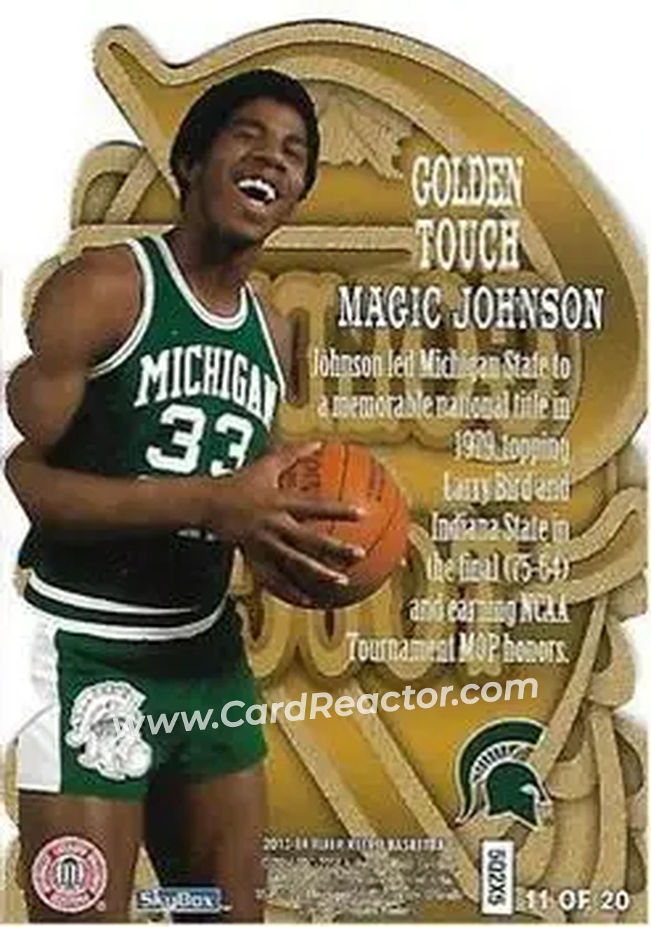 2013-14 Fleer Retro - '96-97 SkyBox Premium Golden Touch #11 - Magic Johnson - Michigan State Spartans - Back