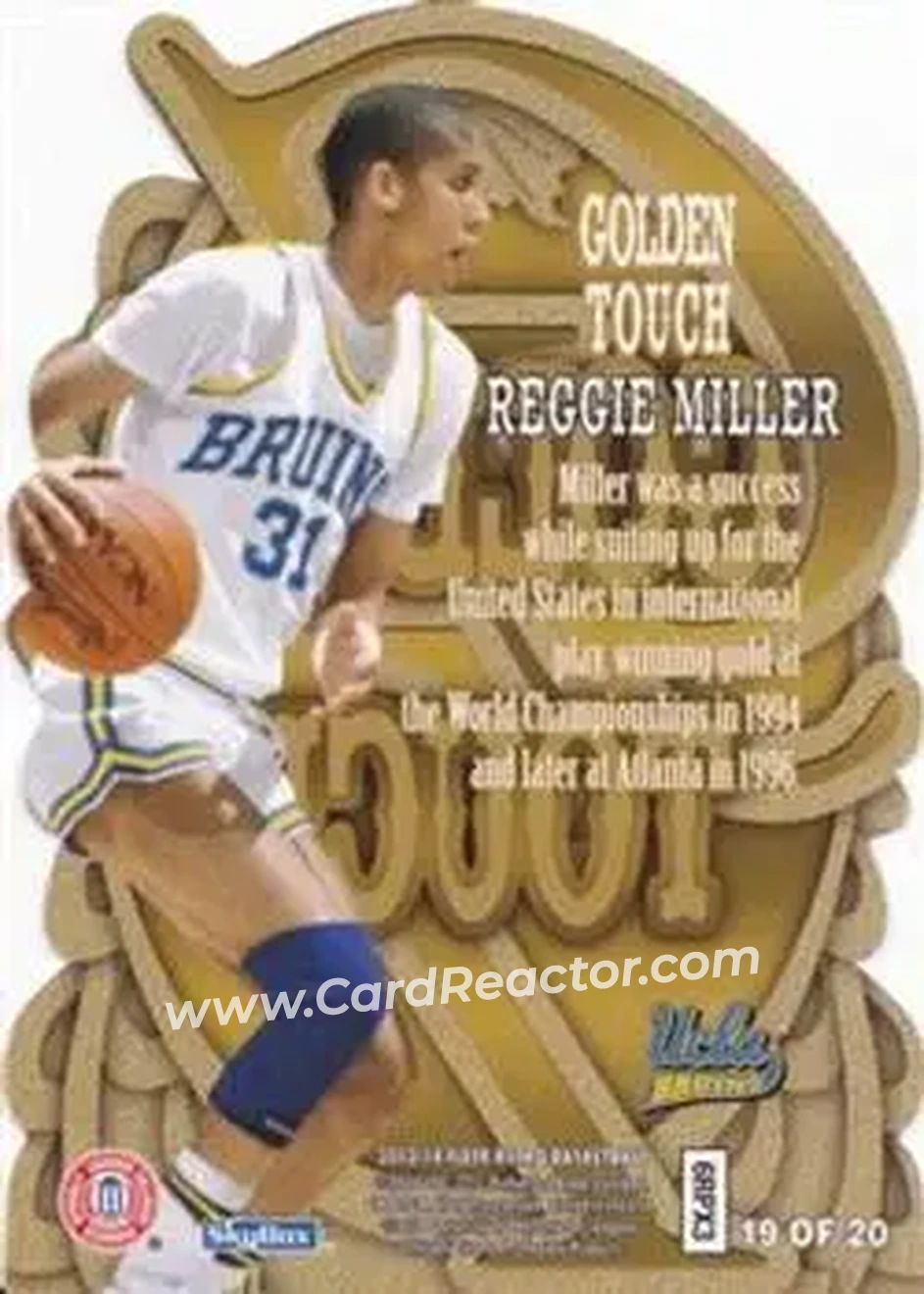 2013-14 Fleer Retro - '96-97 SkyBox Premium Golden Touch #19 - Reggie Miller - UCLA Bruins - Back