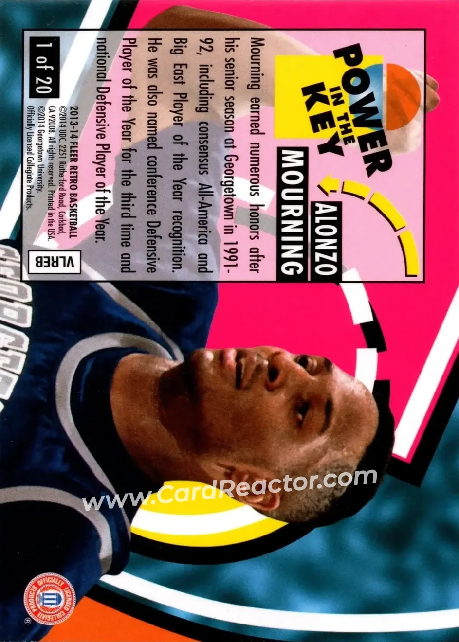 2013-14 Fleer Retro - '93-94 Ultra Power in the Key #1 - Alonzo Mourning - Georgetown Hoyas - Back 2013-14 Fleer Retro - '93-94 Ultra Power in the Key #1 - Alonzo Mourning - Georgetown Hoyas - Back