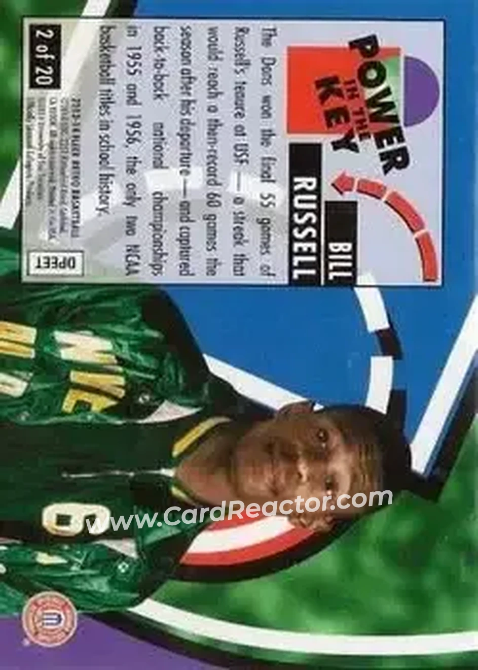 2013-14 Fleer Retro - '93-94 Ultra Power in the Key #2 - Bill Russell - San Francisco Dons - Back