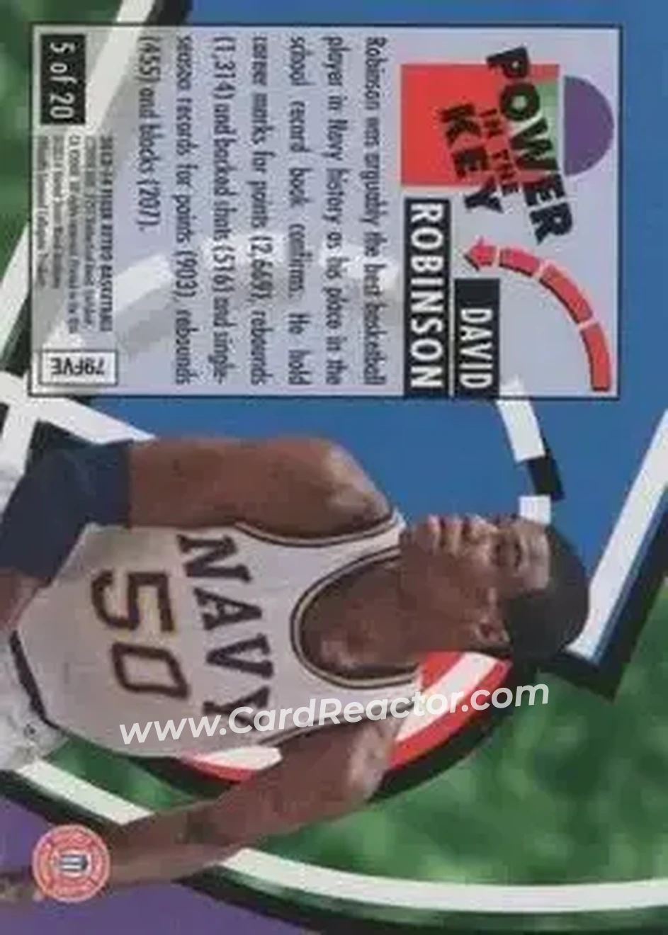 2013-14 Fleer Retro - '93-94 Ultra Power in the Key #5 - David Robinson - Navy Midshipmen - Back