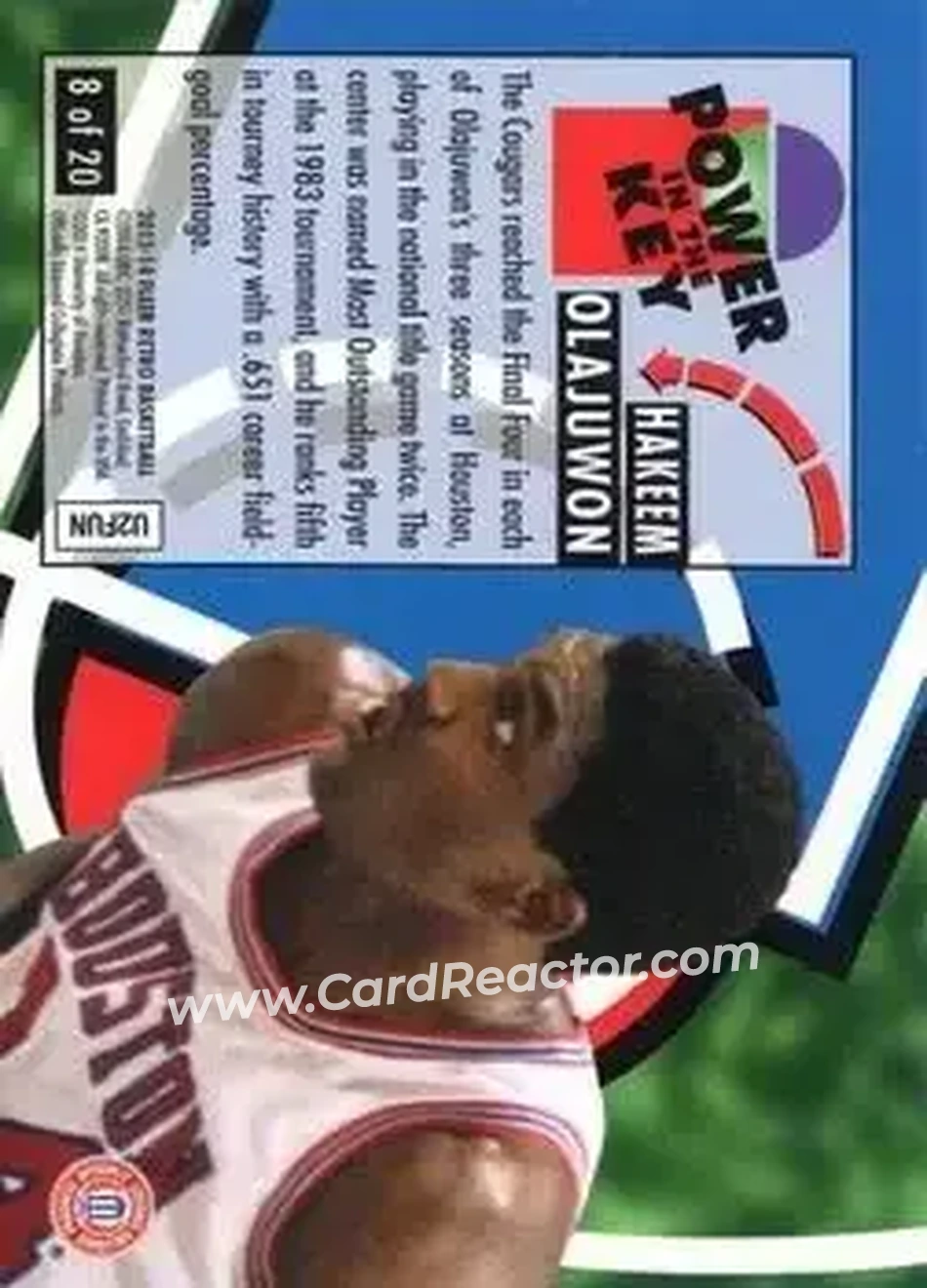 2013-14 Fleer Retro - '93-94 Ultra Power in the Key #8 - Hakeem Olajuwon - Houston Cougars - Back