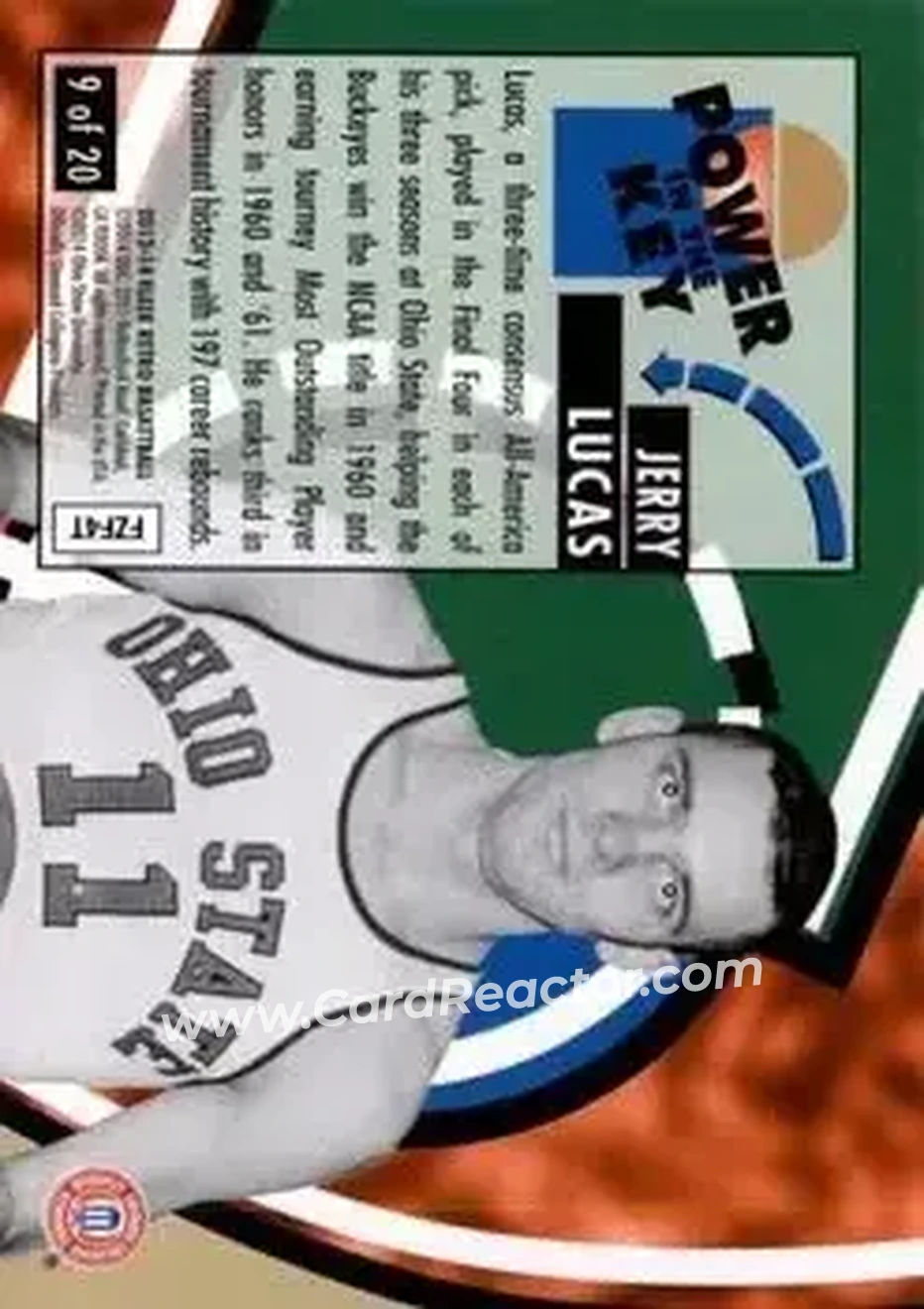 2013-14 Fleer Retro - '93-94 Ultra Power in the Key #9 - Jerry Lucas - Ohio State Buckeyes - Back 2013-14 Fleer Retro - '93-94 Ultra Power in the Key #9 - Jerry Lucas - Ohio State Buckeyes - Back