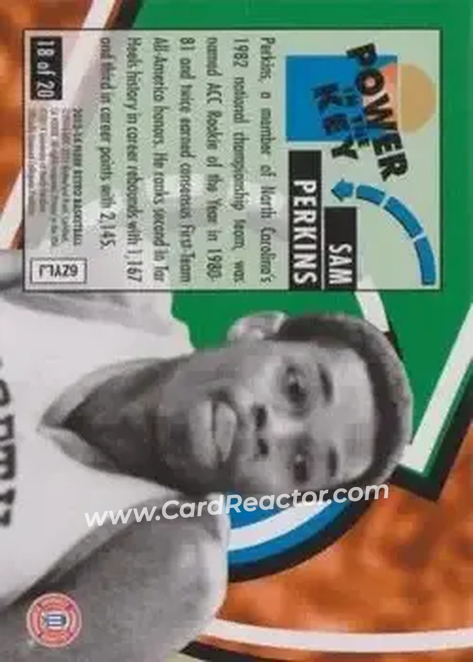 2013-14 Fleer Retro - '93-94 Ultra Power in the Key #18 - Sam Perkins - North Carolina Tar Heels - Back