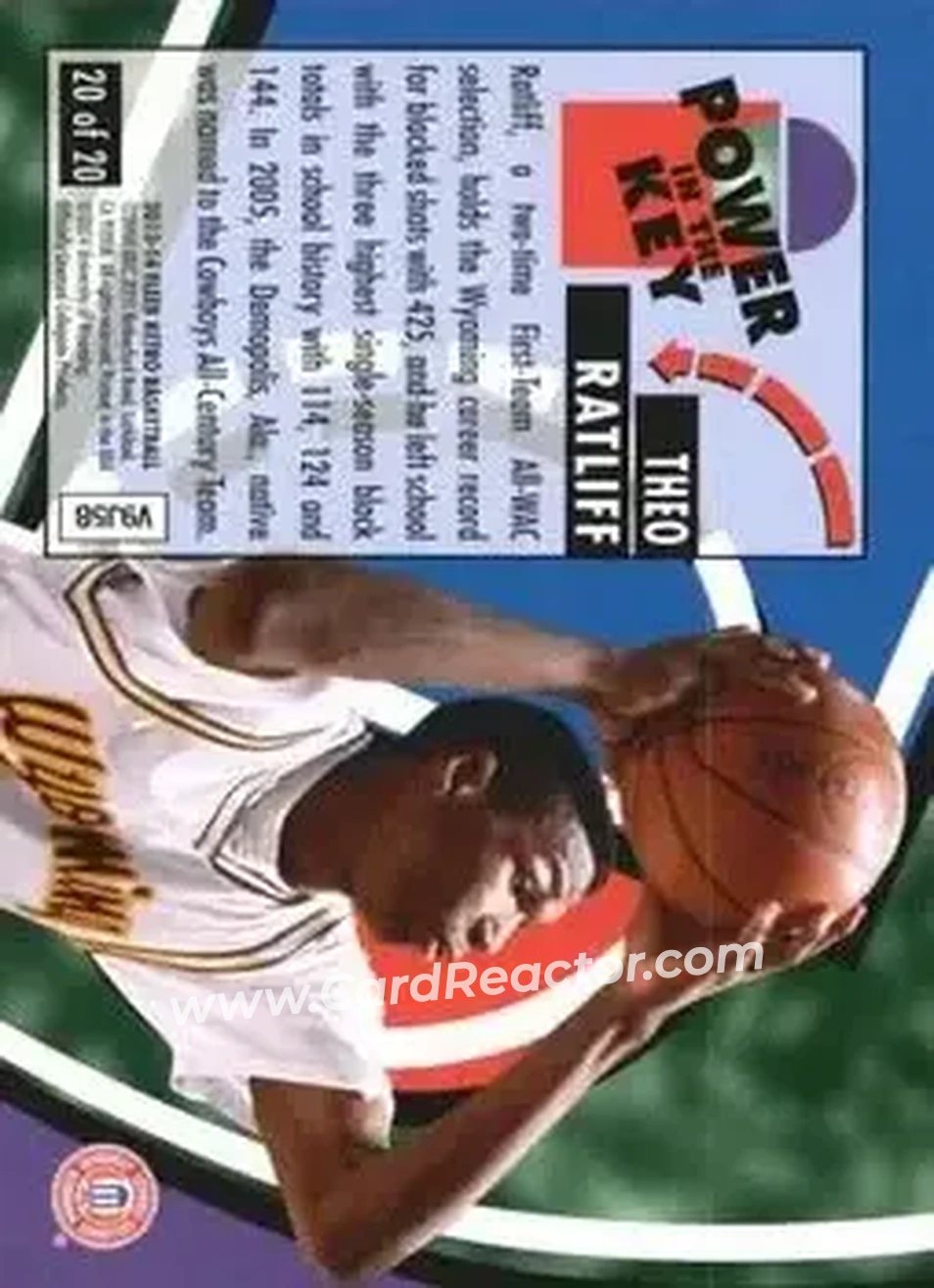 2013-14 Fleer Retro - '93-94 Ultra Power in the Key #20 - Theo Ratliff - Wyoming Cowboys - Back 2013-14 Fleer Retro - '93-94 Ultra Power in the Key #20 - Theo Ratliff - Wyoming Cowboys - Back