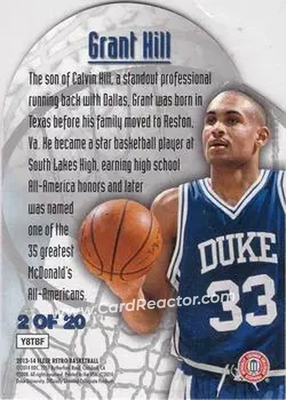 2013-14 Fleer Retro - '95-96 Metal Universe Maximum Metal #2 - Grant Hill - Duke Blue Devils - Back