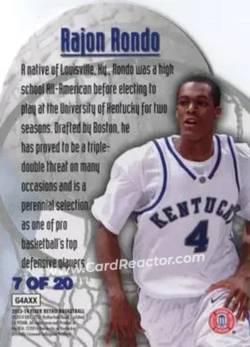 2013-14 Fleer Retro - '95-96 Metal Universe Maximum Metal #7 - Rajon Rondo - Kentucky Wildcats - Back