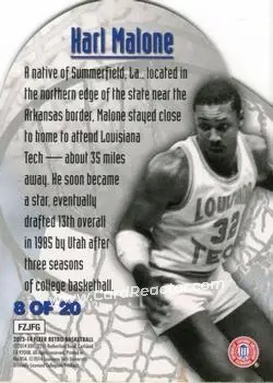 2013-14 Fleer Retro - '95-96 Metal Universe Maximum Metal #8 - Karl Malone - Louisiana Tech Bulldogs - Back