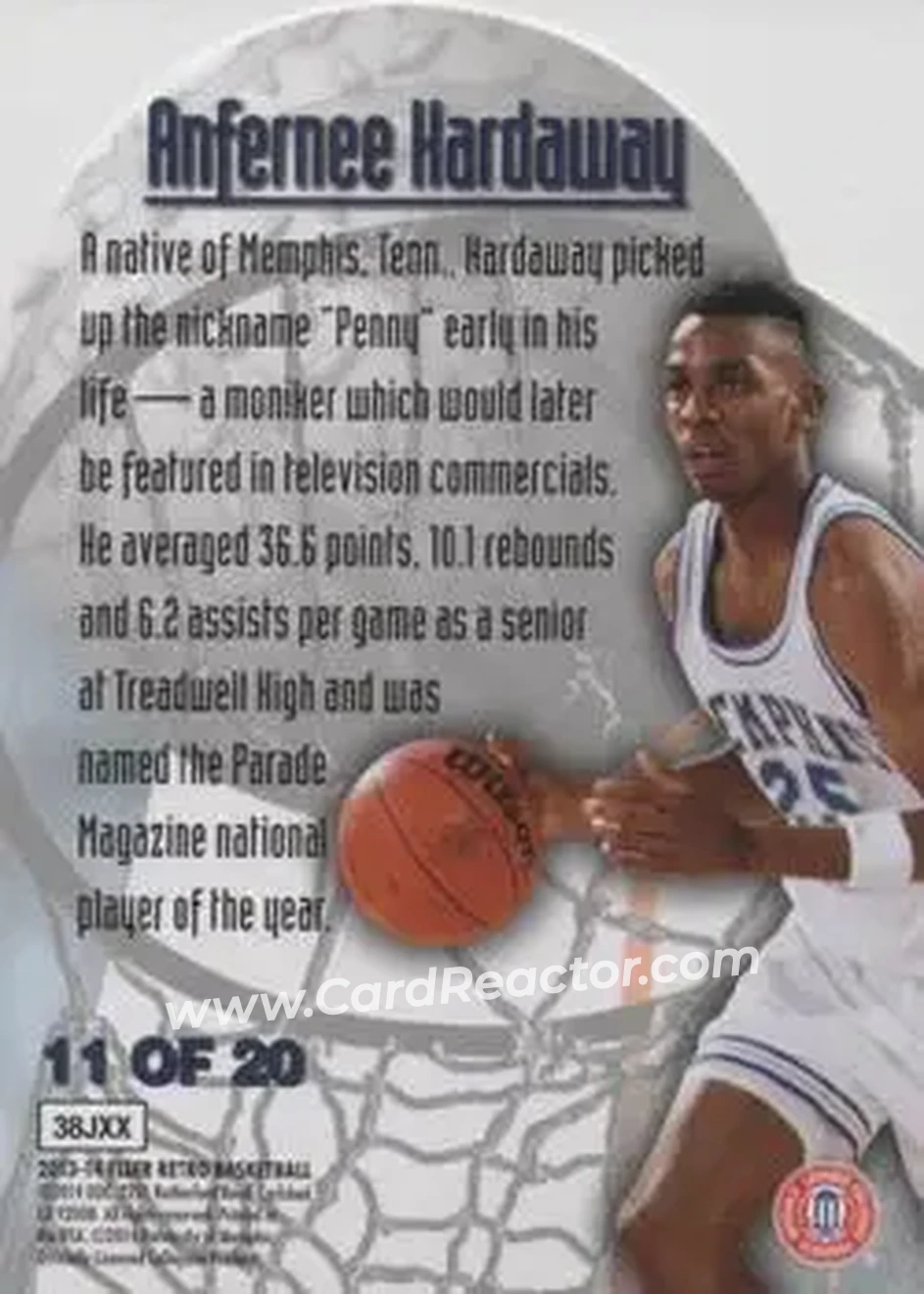 2013-14 Fleer Retro - '95-96 Metal Universe Maximum Metal #11 - Anfernee Hardaway - Memphis Tigers - Back 2013-14 Fleer Retro - '95-96 Metal Universe Maximum Metal #11 - Anfernee Hardaway - Memphis Tigers - Back