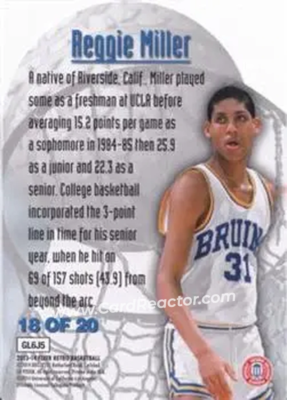 2013-14 Fleer Retro - '95-96 Metal Universe Maximum Metal #18 - Reggie Miller - UCLA Bruins - Back 2013-14 Fleer Retro - '95-96 Metal Universe Maximum Metal #18 - Reggie Miller - UCLA Bruins - Back