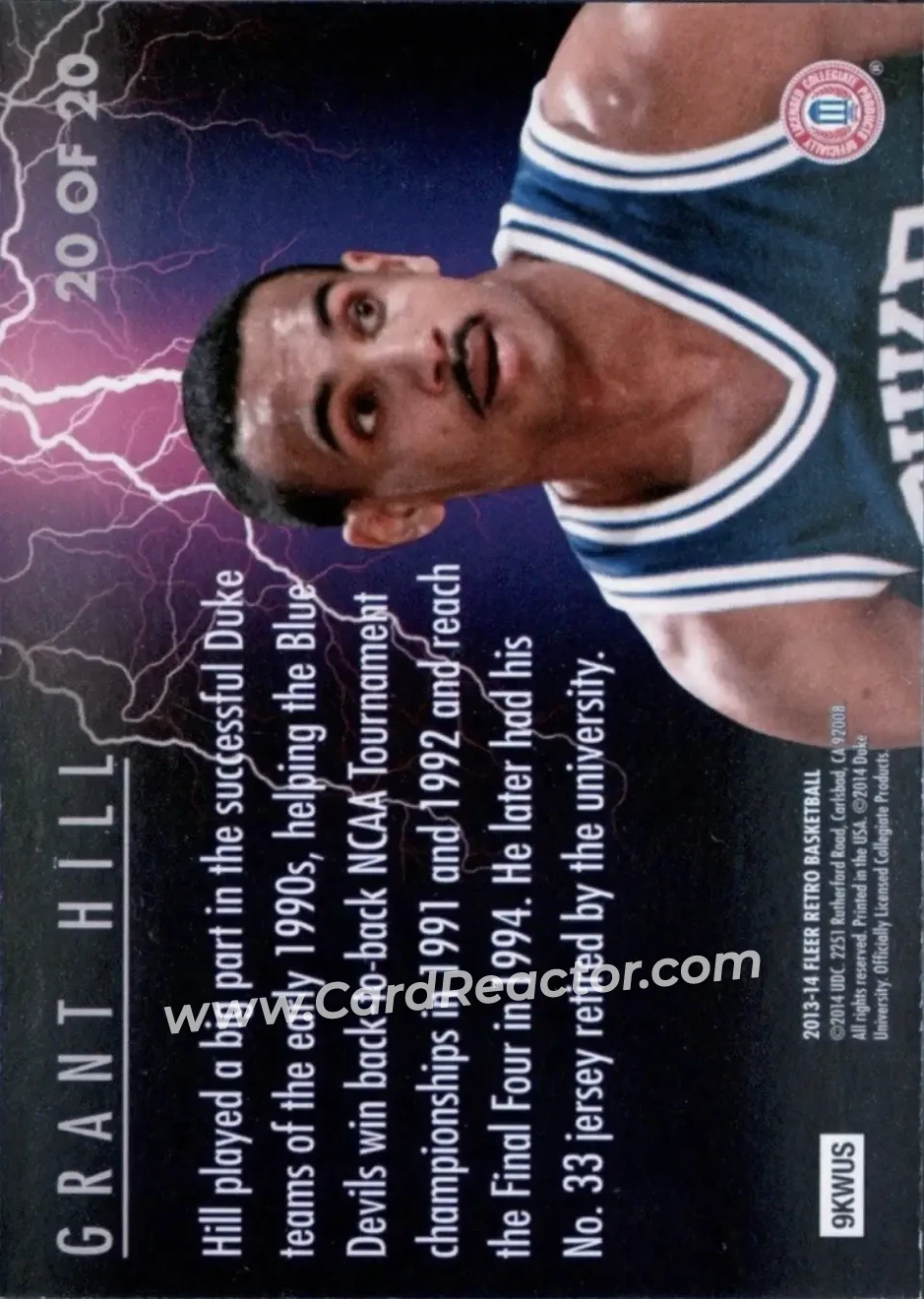 2013-14 Fleer Retro - '93-94 Ultra Scoring Kings #20 - Grant Hill - Duke Blue Devils - Back