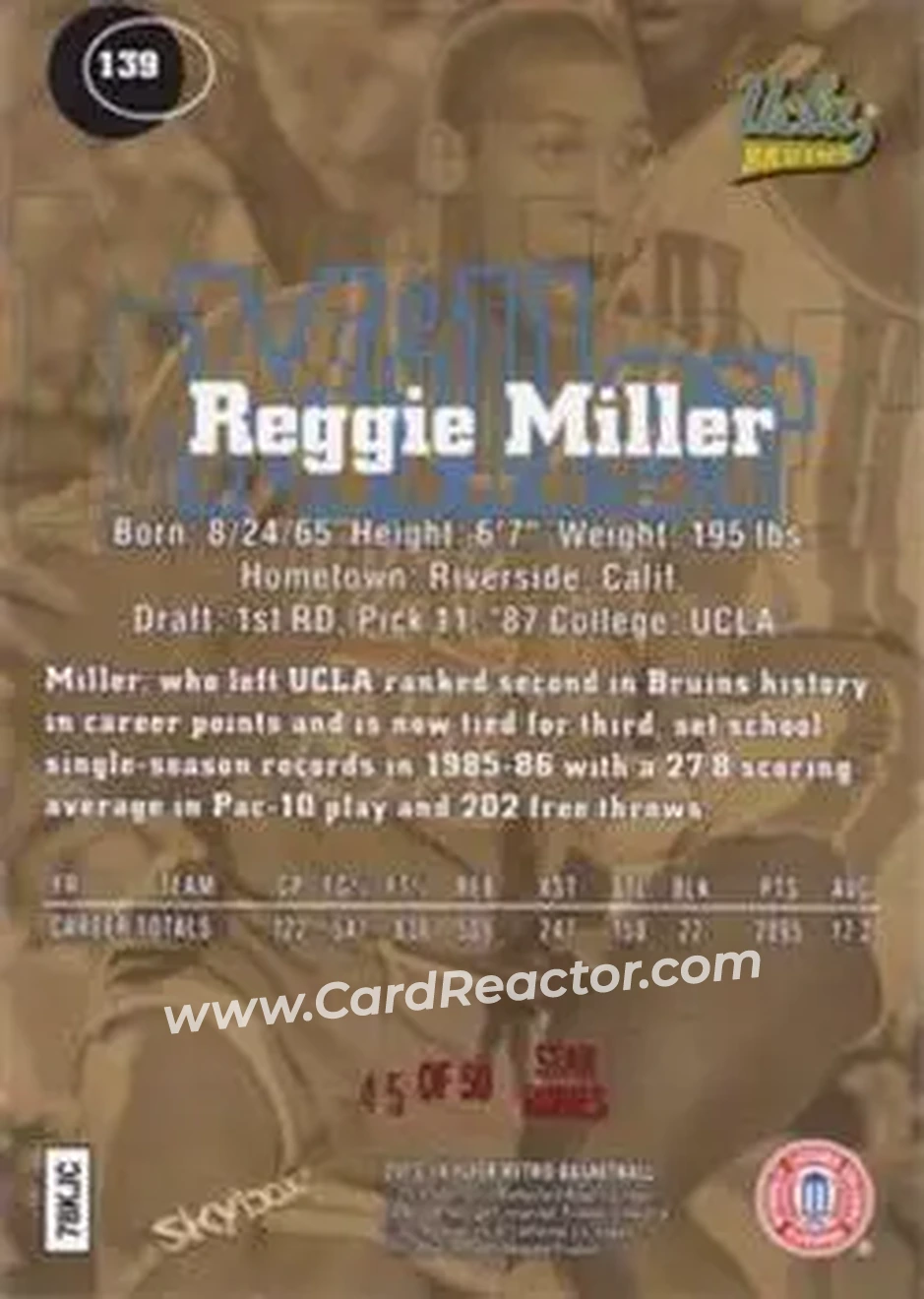 2013-14 Fleer Retro - '97-98 SkyBox Premium Rubies #139 - Reggie Miller - UCLA Bruins - Back