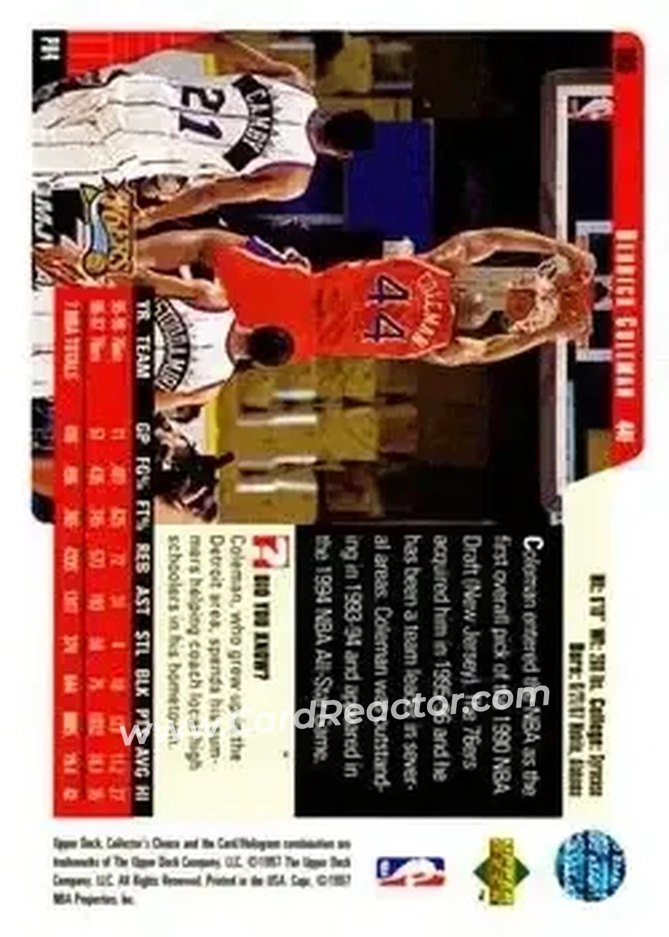 1997-98 Collector's Choice #105 - Derrick Coleman - Philadelphia 76ers - Back