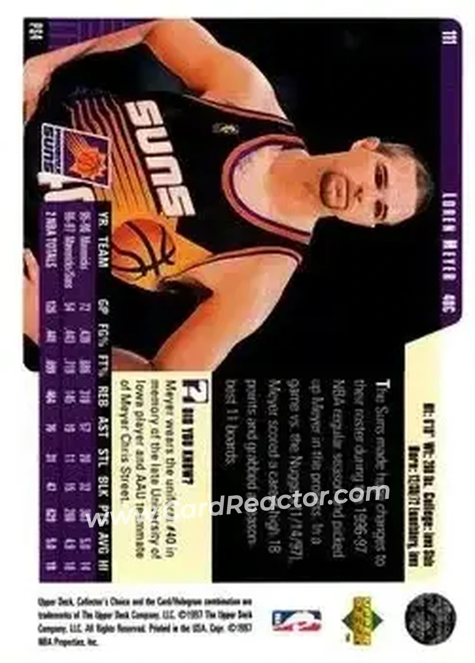 1997-98 Collector's Choice #111 - Loren Meyer - Phoenix Suns - Back