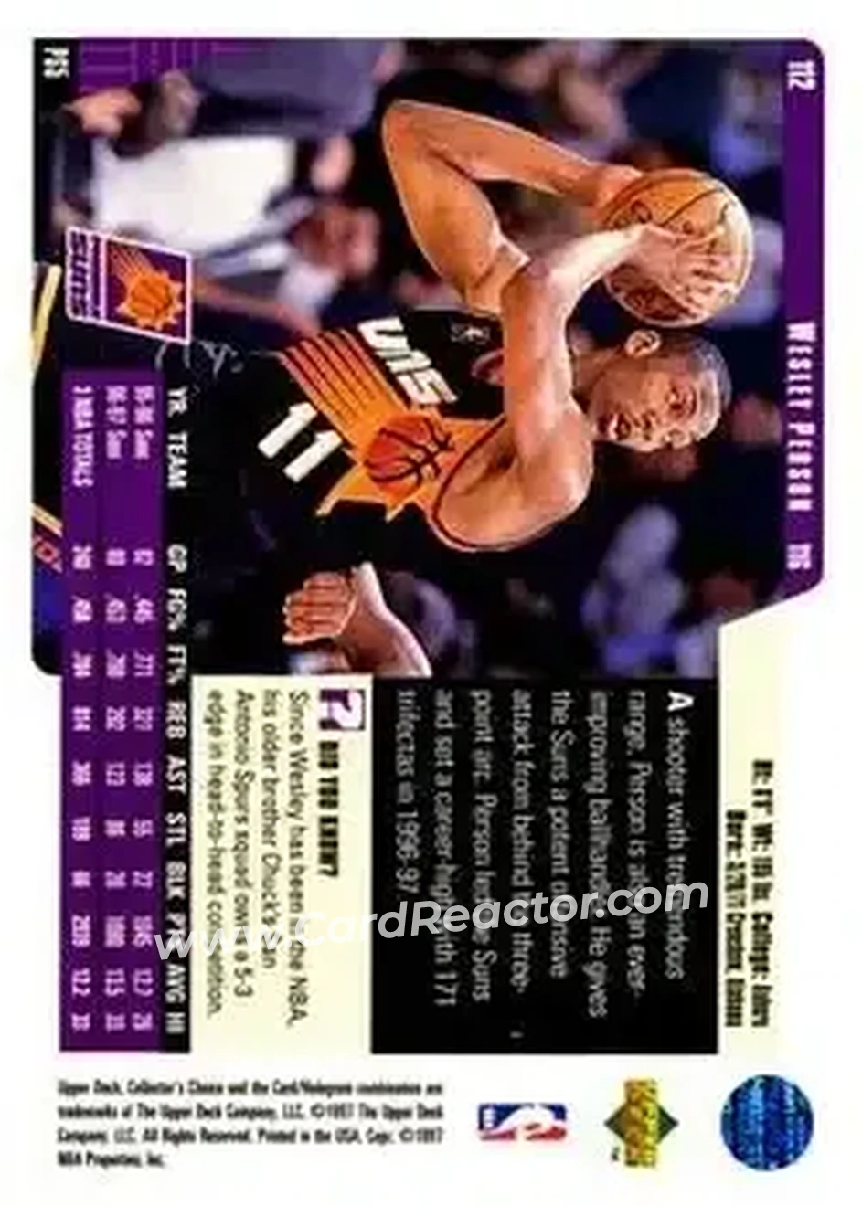 1997-98 Collector's Choice #112 - Wesley Person - Phoenix Suns - Back