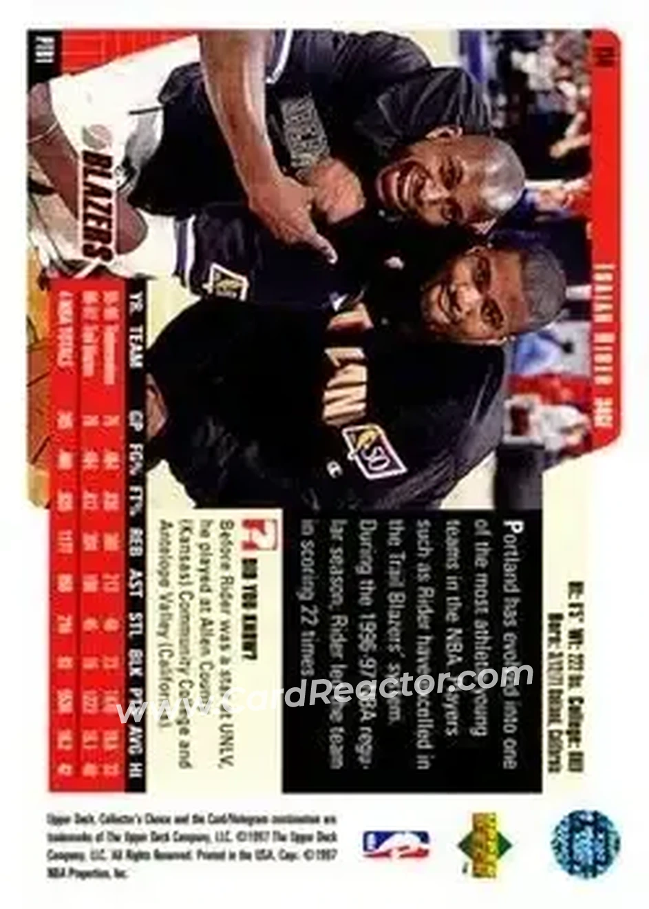 1997-98 Collector's Choice #114 - Isaiah Rider - Portland Trail Blazers - Back