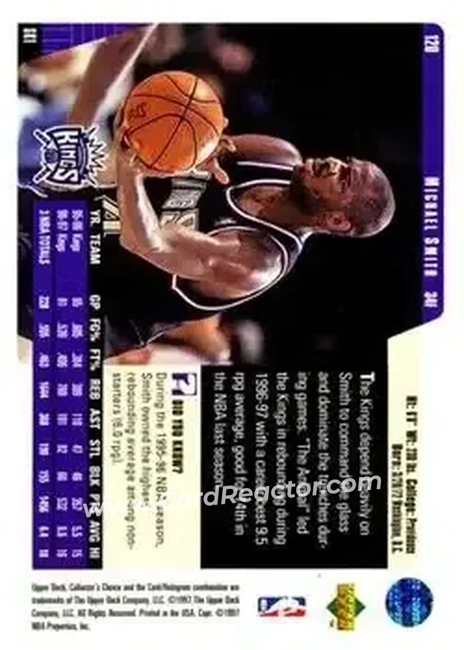1997-98 Collector's Choice #120 - Michael Smith - Sacramento Kings - Back