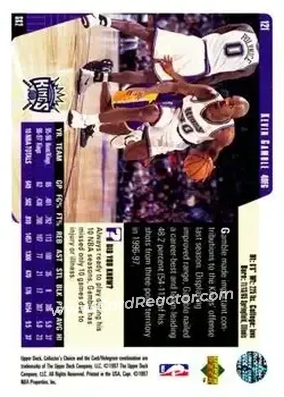 1997-98 Collector's Choice #121 - Kevin Gamble - Sacramento Kings - Back 1997-98 Collector's Choice #121 - Kevin Gamble - Sacramento Kings - Back