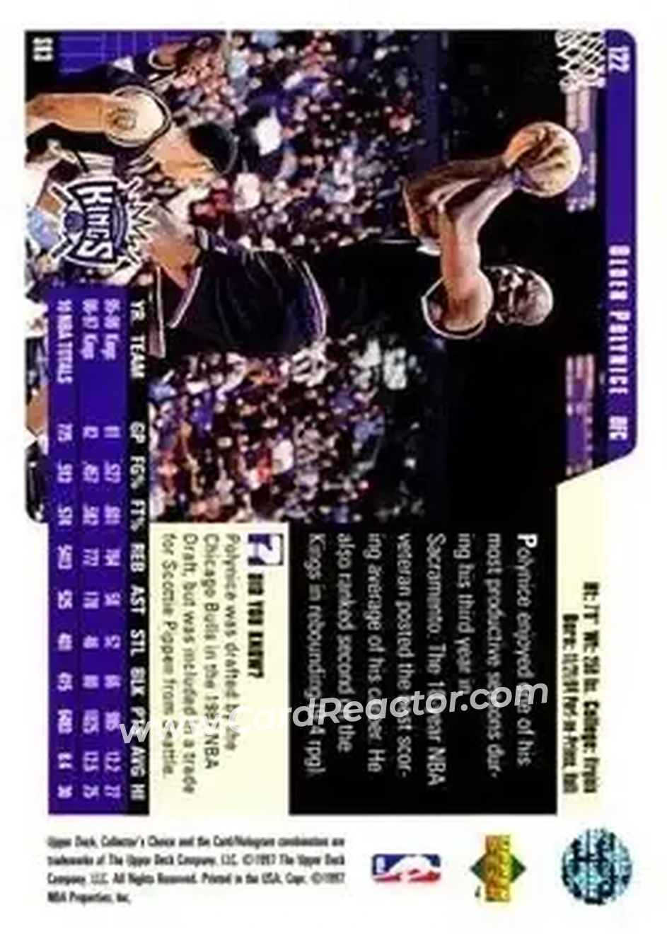 1997-98 Collector's Choice #122 - Olden Polynice - Sacramento Kings - Back 1997-98 Collector's Choice #122 - Olden Polynice - Sacramento Kings - Back