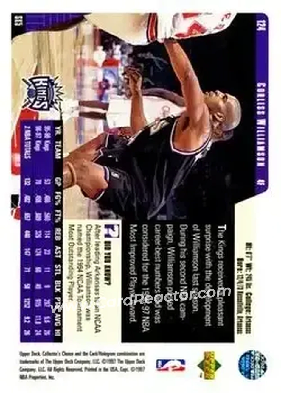 1997-98 Collector's Choice #124 - Corliss Williamson - Sacramento Kings - Back 1997-98 Collector's Choice #124 - Corliss Williamson - Sacramento Kings - Back
