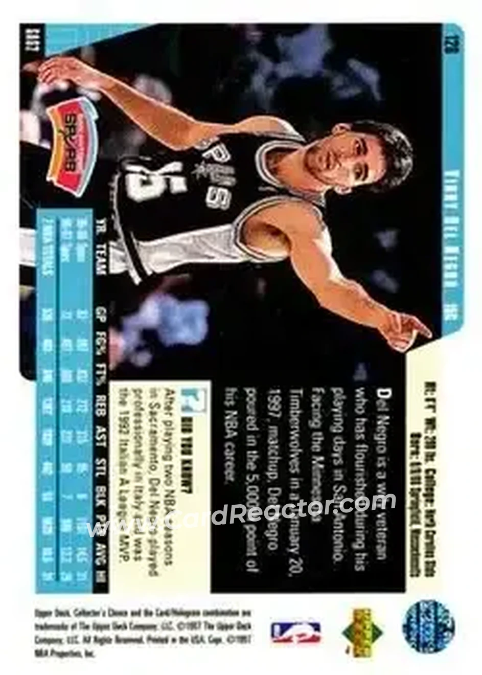 1997-98 Collector's Choice #126 - Vinny Del Negro - San Antonio Spurs - Back 1997-98 Collector's Choice #126 - Vinny Del Negro - San Antonio Spurs - Back
