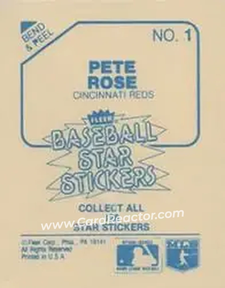 1985 Fleer Star Stickers #1 - Pete Rose - Cincinnati Reds - Back