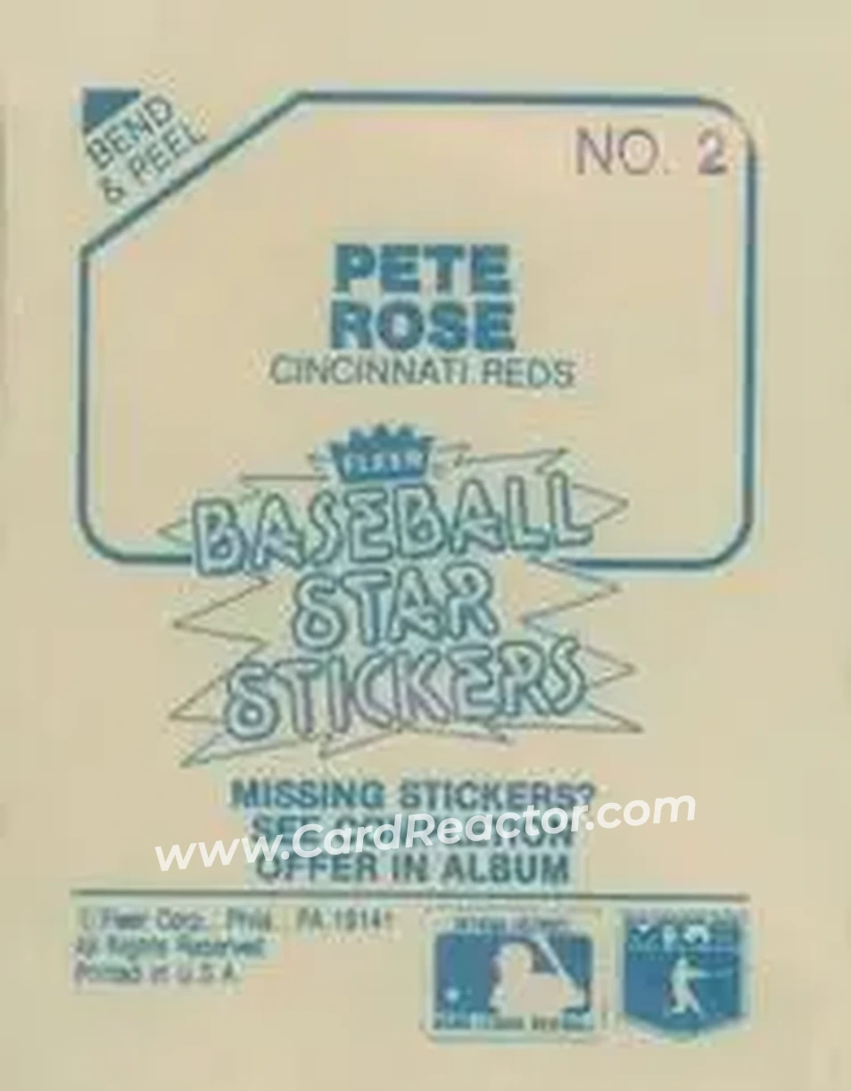 1985 Fleer Star Stickers #2 - Pete Rose - Cincinnati Reds - Back