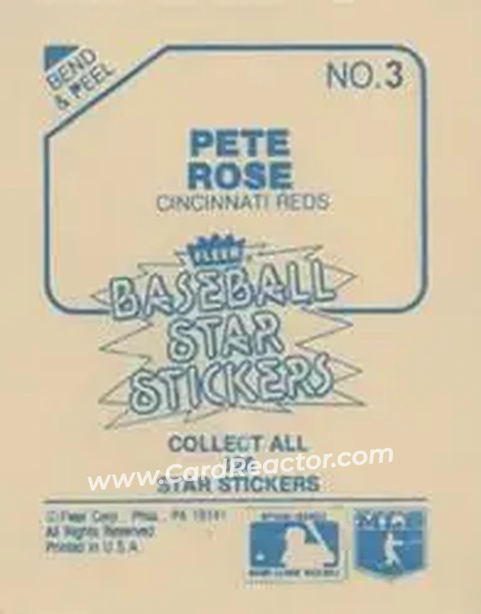 1985 Fleer Star Stickers #3 - Pete Rose - Cincinnati Reds - Back