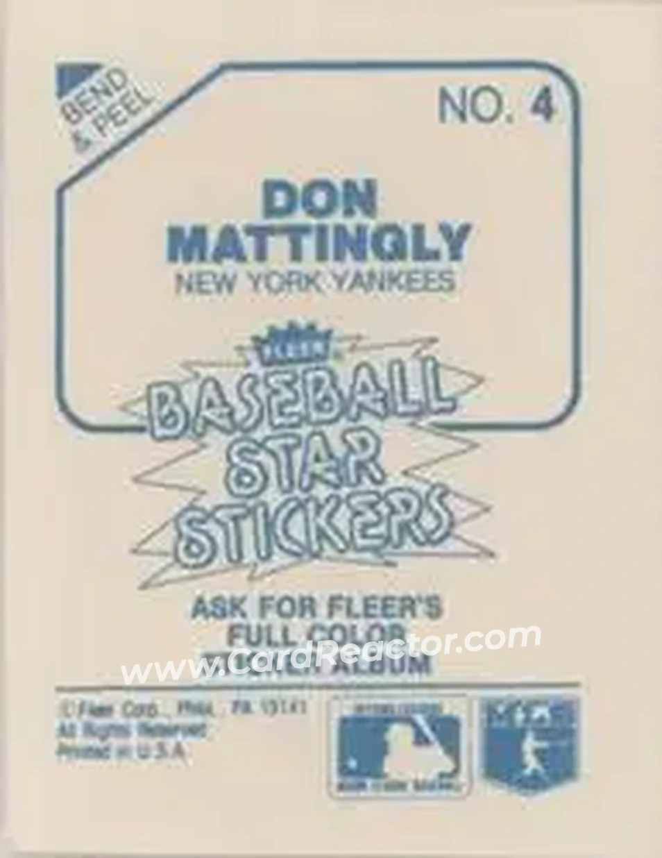 1985 Fleer Star Stickers #4 - Don Mattingly - New York Yankees - Back
