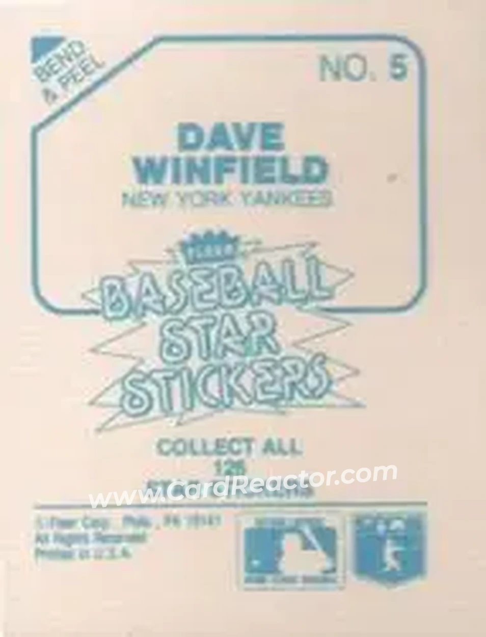 1985 Fleer Star Stickers #5 - Dave Winfield - New York Yankees - Back
