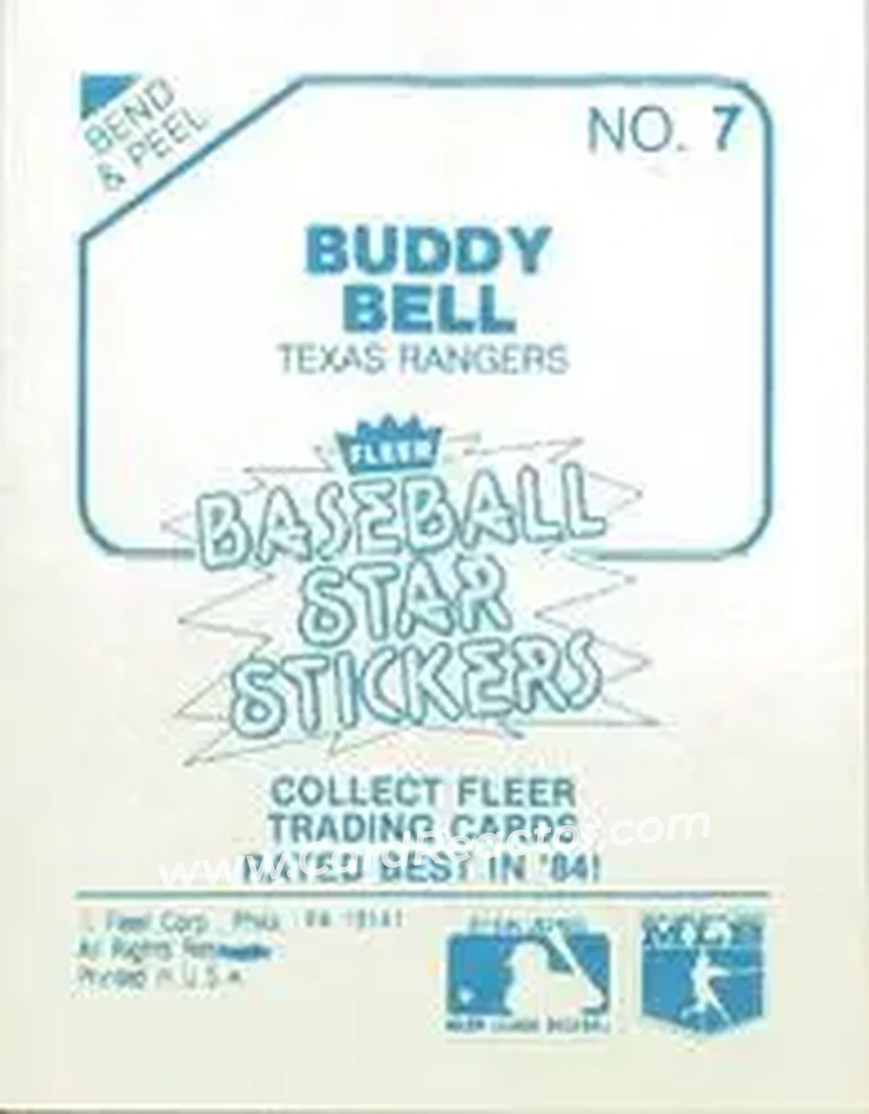 1985 Fleer Star Stickers #7 - Buddy Bell - Texas Rangers - Back