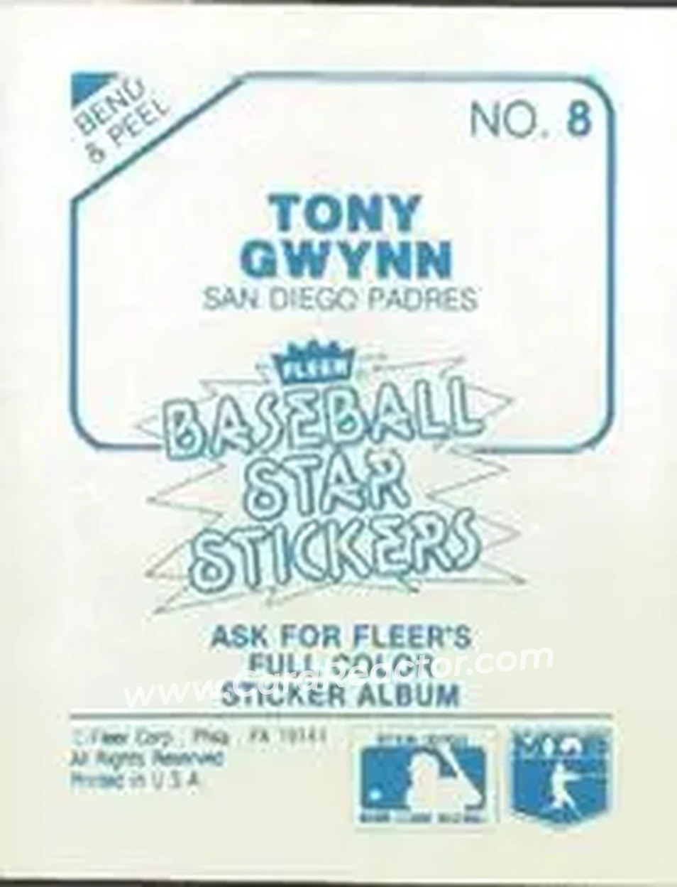 1985 Fleer Star Stickers #8 - Tony Gwynn - San Diego Padres - Back