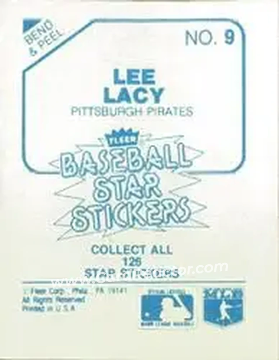 1985 Fleer Star Stickers #9 - Lee Lacy - Pittsburgh Pirates - Back