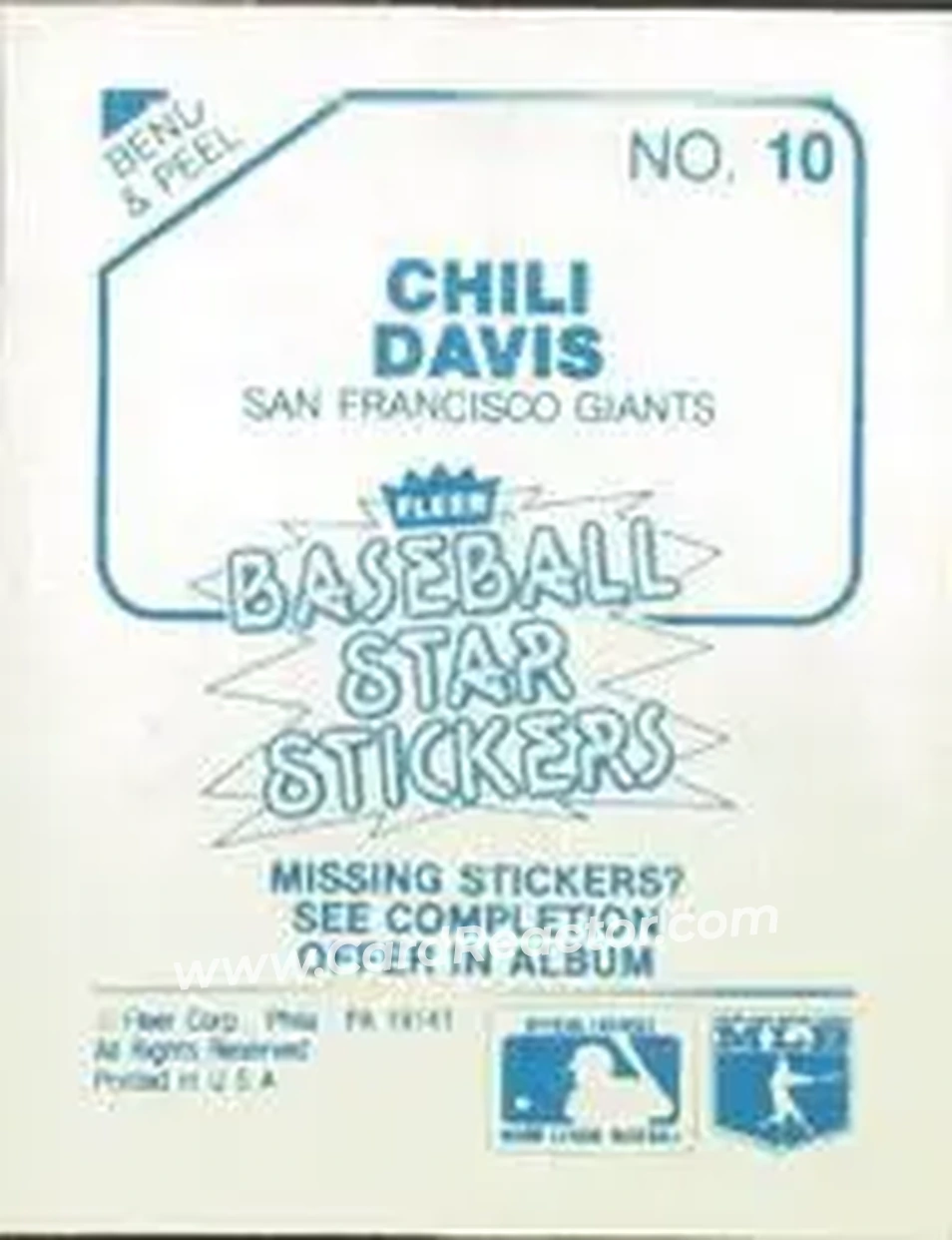 1985 Fleer Star Stickers #10 - Chili Davis - San Francisco Giants - Back