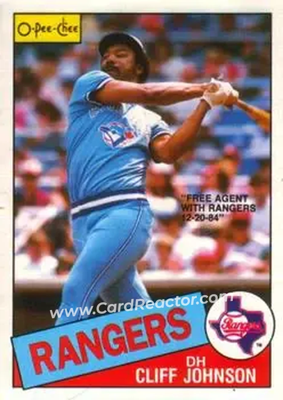 1985 O-Pee-Chee #7 - Cliff Johnson - Texas Rangers - Front