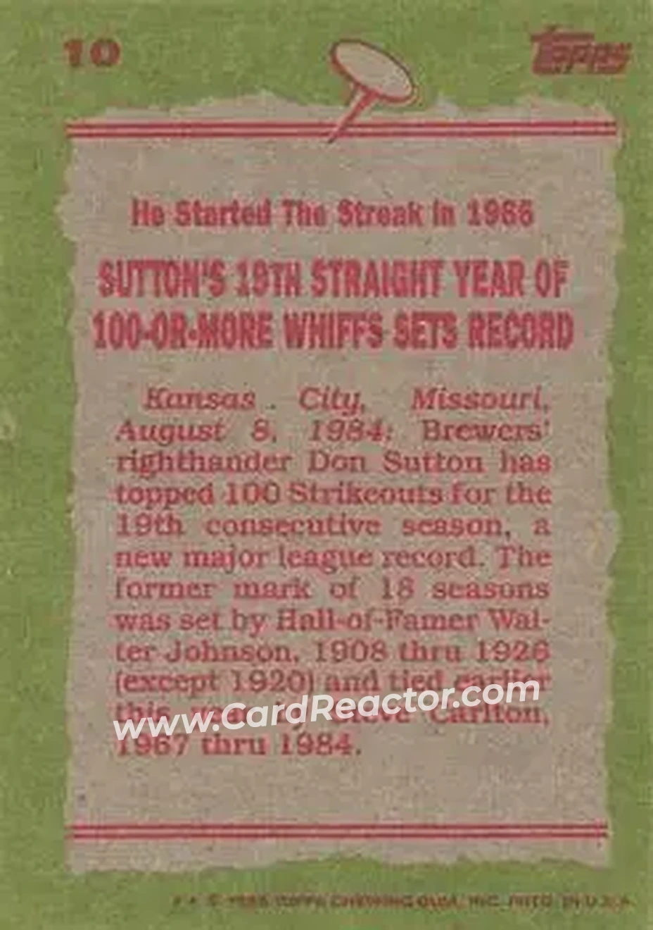 1985 Topps #10 - Don Sutton - Milwaukee Brewers - Back