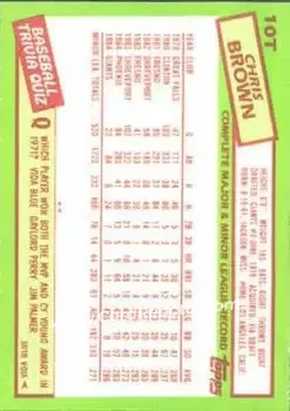 1985 Topps Traded #10T - Chris Brown - San Francisco Giants - Back