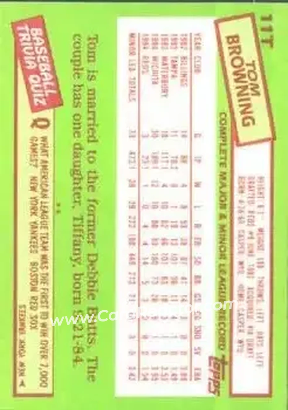 1985 Topps Traded #11T - Tom Browning - Cincinnati Reds - Back