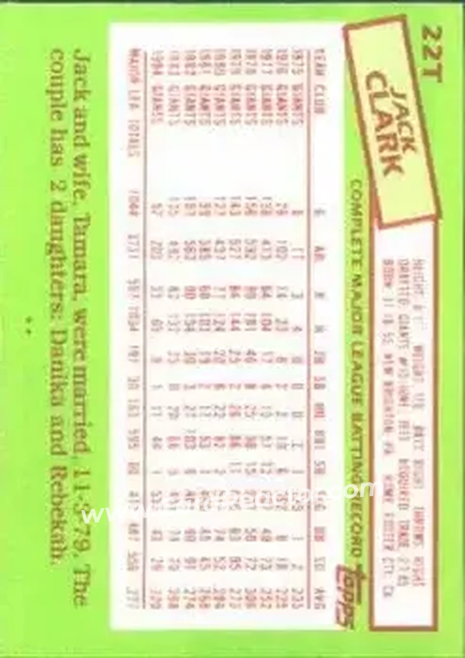 1985 Topps Traded #22T - Jack Clark - St. Louis Cardinals - Back