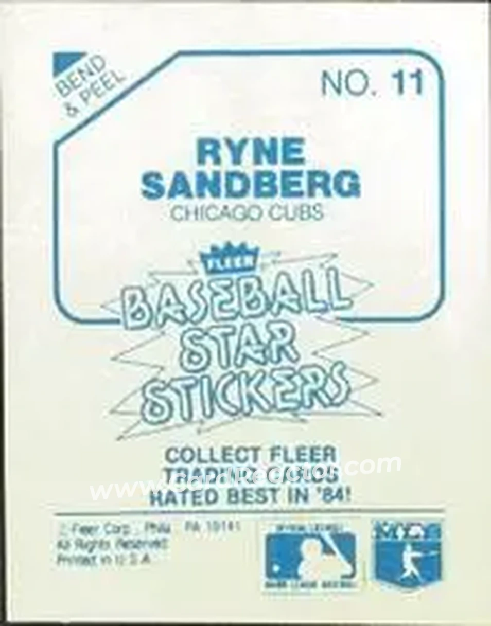 1985 Fleer Star Stickers #11 - Ryne Sandberg - Chicago Cubs - Back