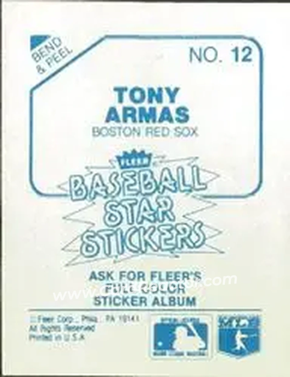 1985 Fleer Star Stickers #12 - Tony Armas - Boston Red Sox - Back