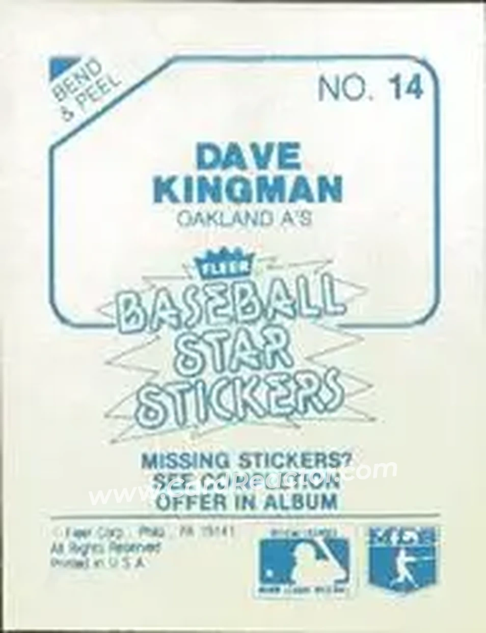 1985 Fleer Star Stickers #14 - Dave Kingman - Oakland Athletics - Back