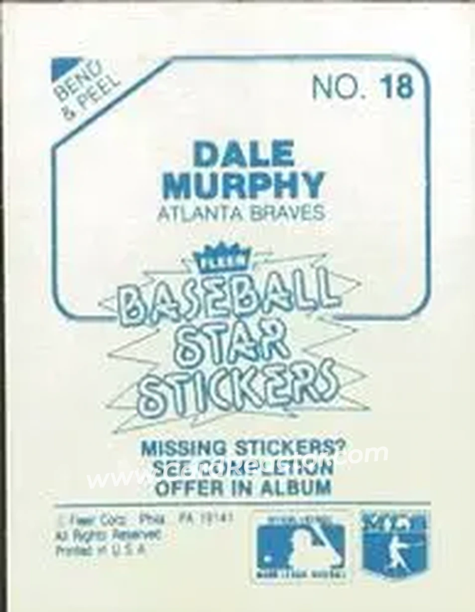 1985 Fleer Star Stickers #18 - Dale Murphy - Atlanta Braves - Back