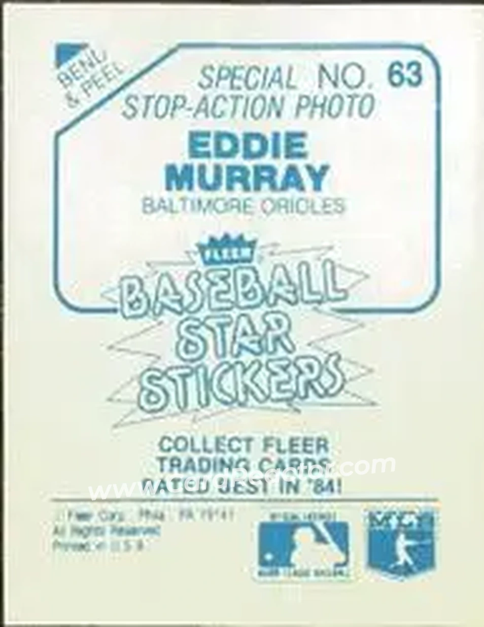 1985 Fleer Star Stickers #63 - Eddie Murray - Baltimore Orioles - Back