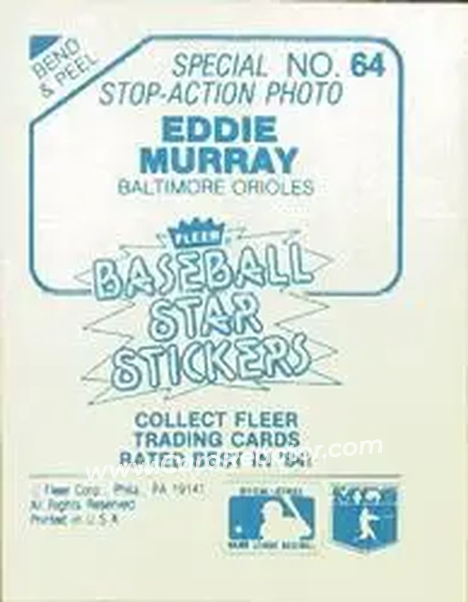 1985 Fleer Star Stickers #64 - Eddie Murray - Baltimore Orioles - Back