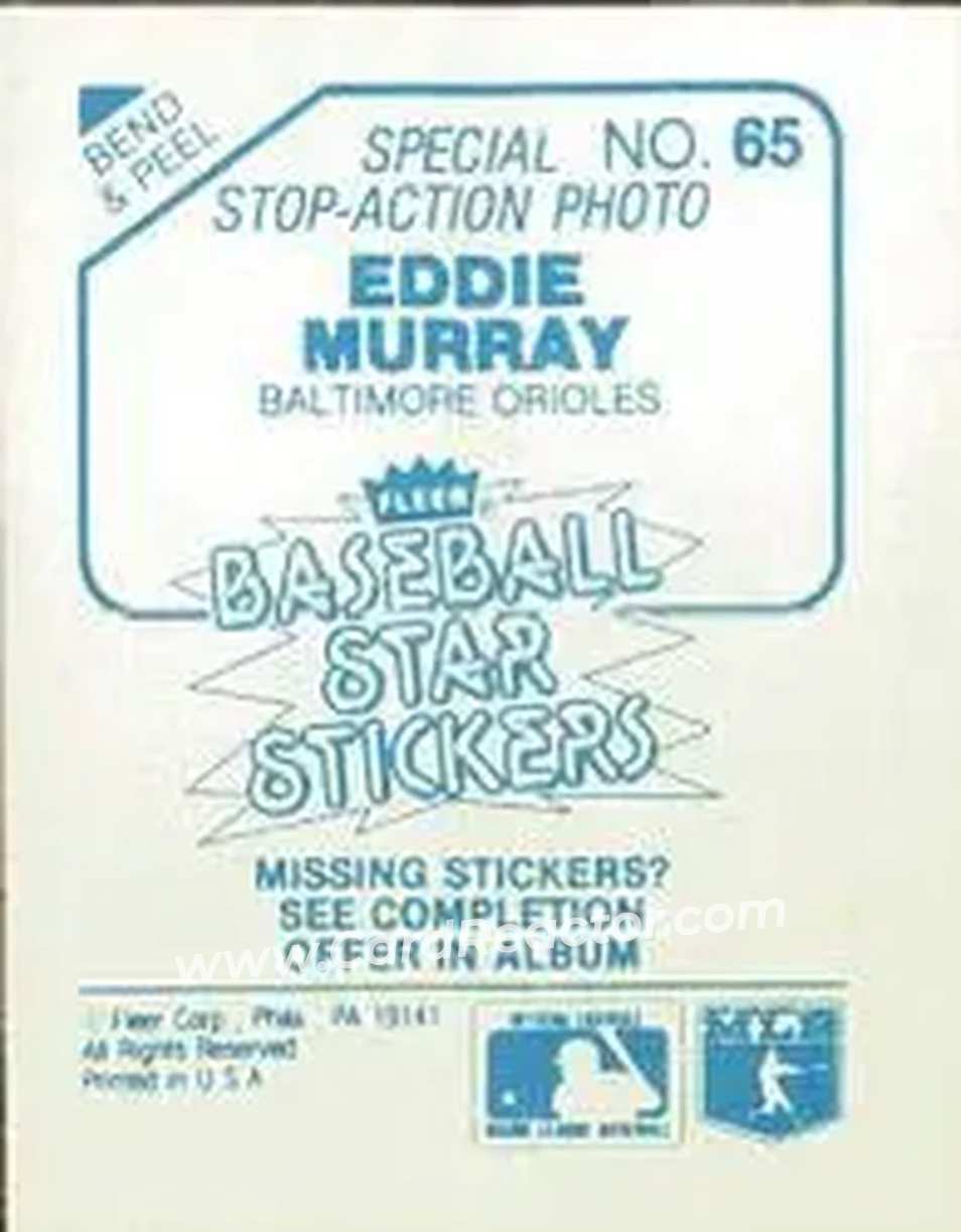 1985 Fleer Star Stickers #65 - Eddie Murray - Baltimore Orioles - Back