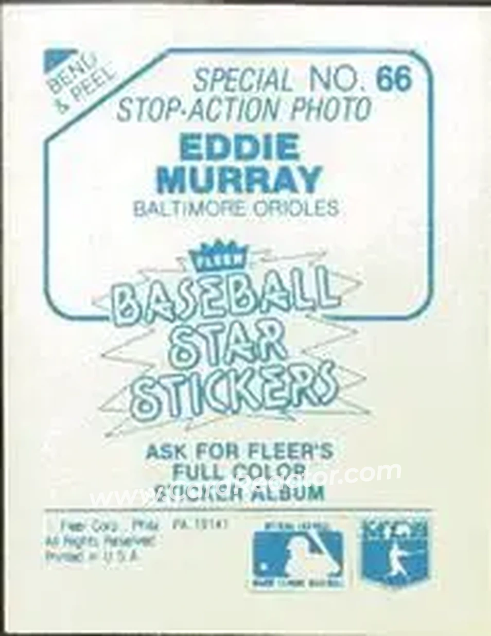 1985 Fleer Star Stickers #66 - Eddie Murray - Baltimore Orioles - Back