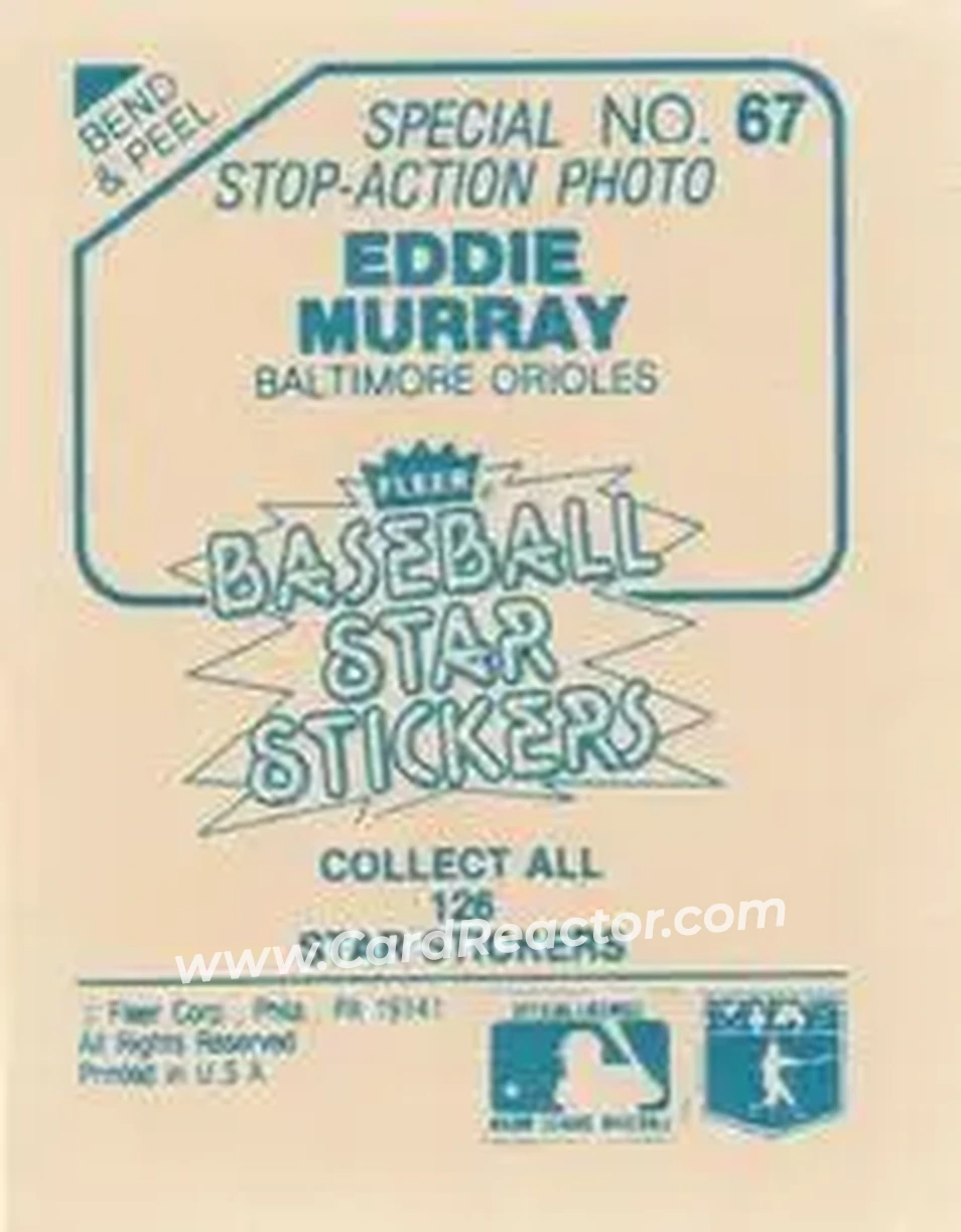 1985 Fleer Star Stickers #67 - Eddie Murray - Baltimore Orioles - Back