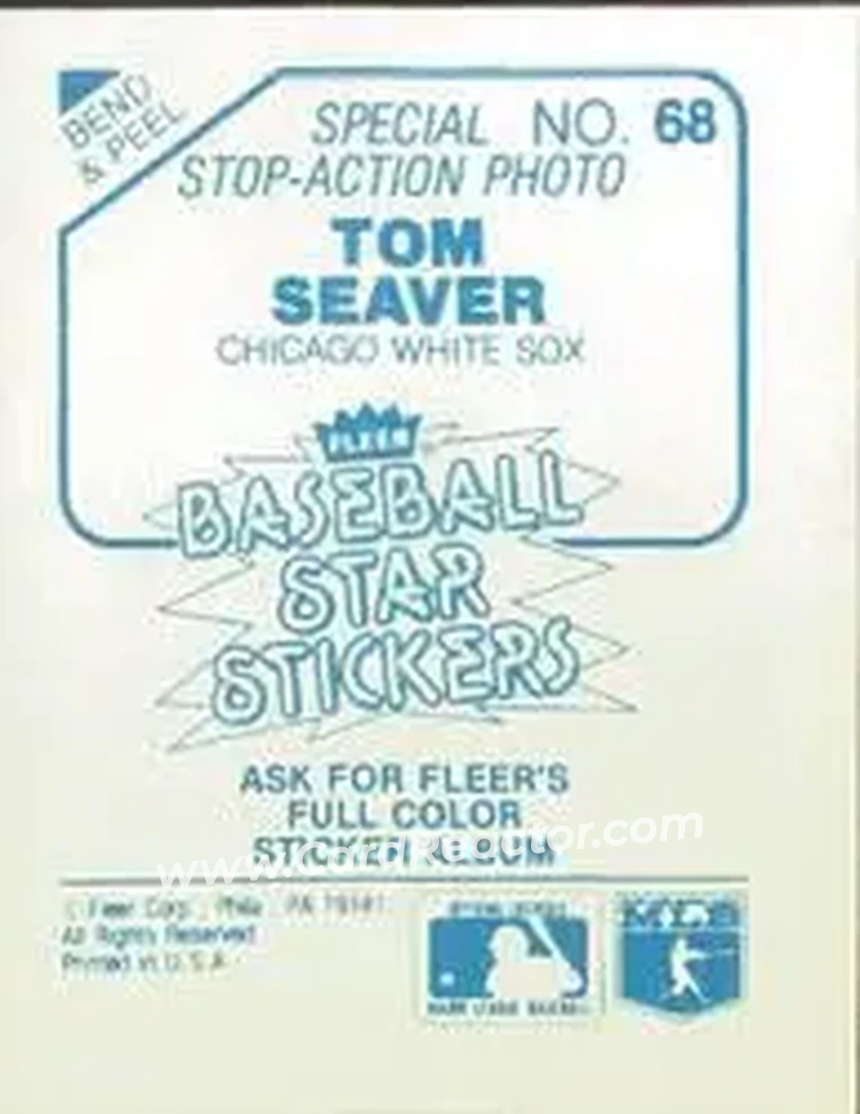 1985 Fleer Star Stickers #68 - Tom Seaver - Chicago White Sox - Back